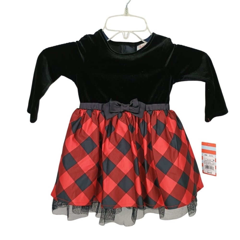 Baby Girls Cat & Jack Velvet Buffalo‎ Plaid Dress 18M